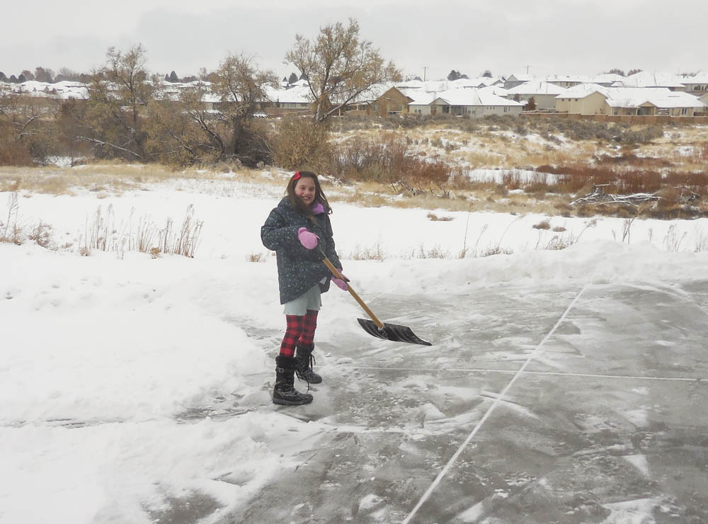 mandy shoveling snow